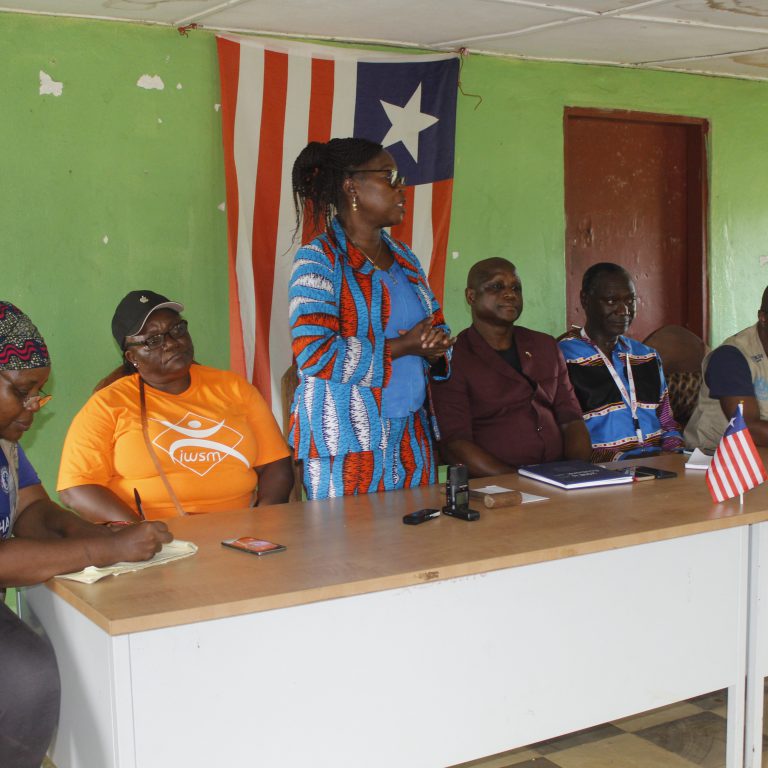 Health Minister, Wilhelmina Jallah speaking to elders of Bomi County